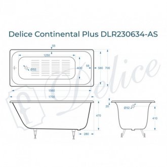 Ванна Delice Continental Plus 170x70 с антискользящим покрытием