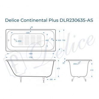 Ванна Delice Continental Plus 170x75 с антискользящим покрытием