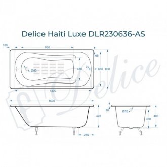 Ванна Delice Haiti Luxe 150x80 с антискользящим покрытием