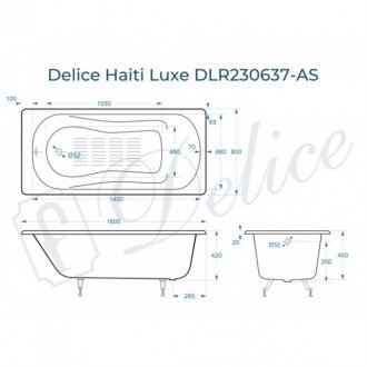 Ванна Delice Haiti Luxe 160x80 с антискользящим покрытием