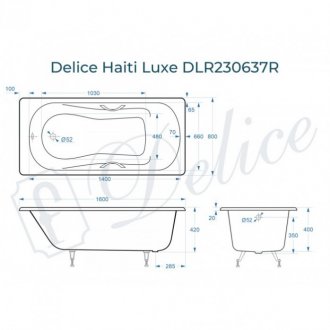 Ванна Delice Haiti Luxe 160x80 с отверстиями под ручки