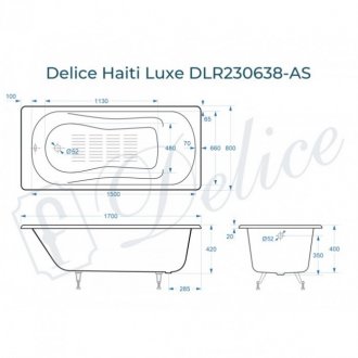 Ванна Delice Haiti Luxe 170x80 с антискользящим покрытием