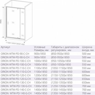 Душевой угол Good Door Orion WTW-PD+SP+SP 140x100 см грейп