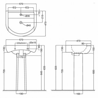 Раковина Jaquar Aria ARS-WHT-39801 с пьедесталом ARS-WHT-39301