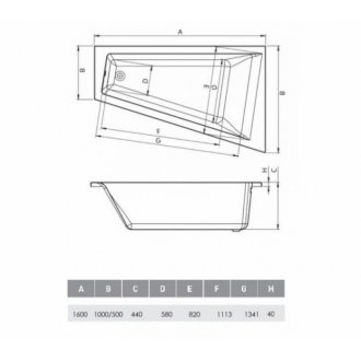 Ванна Vayer Tessa 160x100 правосторонняя