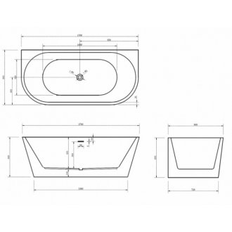 Акриловая ванна Abber AB9216-1.7 170x80 см, овальная, с каркасом, со сливом-переливом