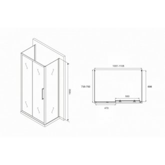 Душевой уголок Abber Schwarzer Diamant AG30110BH-S75B-S75B 110x75