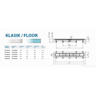 Водоотводящий желоб Alpen Klasic/Floor ALP-350KN1 с рамкой