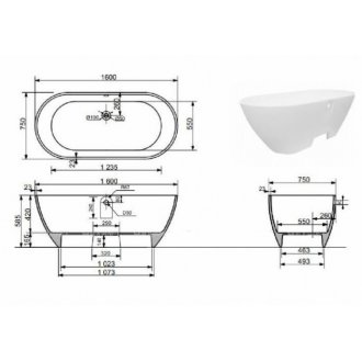 Ванна из искусственного мрамора Aquanet Family Stone 160х75