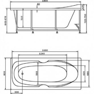 Ванна Aquatek Европа 180x80 с фронтальным экраном, слив слева