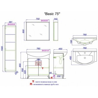 Мебель для ванной Aqwella Basic 75