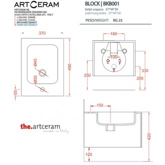 Биде подвесное ArtCeram Block BKB001
