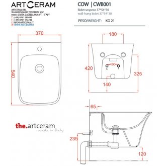 Биде подвесное ArtCeram Cow CWB001 цвет белый