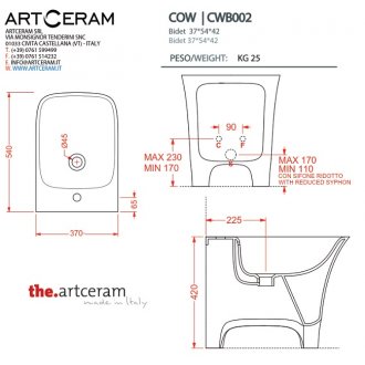 Биде приставное ArtCeram Cow CWB002 цвет белый