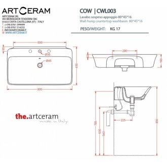 Раковина ArtCeram Cow CWL003