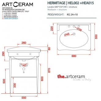 Раковина с консолью ArtCeram Hermitage HEL002+HEA015