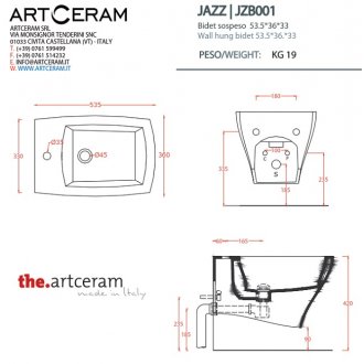 Биде подвесное ArtCeram Jazz JZB001 цвет белый