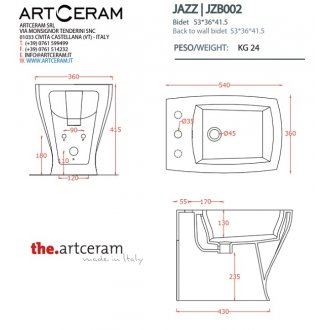 Биде приставное ArtCeram Jazz JZB002 цвет черно-белый