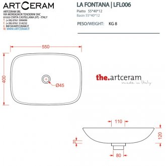 Раковина накладная ArtCeram La Fontana LFL006 цвет белый