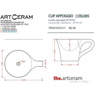 Раковина накладная ArtCeram One Shot Cup OSL005 белая