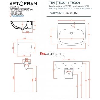 Раковина ArtCeram Ten TEL001