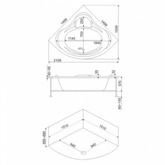 Ванна Bas Модена Flat 150x150 см