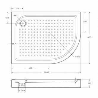 Поддон акриловый BelBagno TRAY-BB-RH-100/80-550-15-W