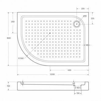 Поддон акриловый BelBagno TRAY-BB-RH-100/80-550-15-W