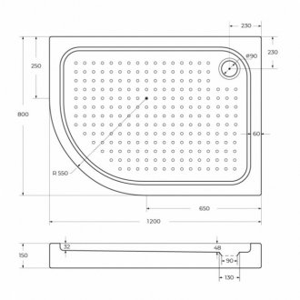 Поддон акриловый BelBagno TRAY-BB-RH-120/80-550-15-W