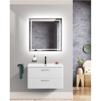 Тумба с раковиной и зеркалом BelBagno Due 80-BB-8076-3-80 белый металлик