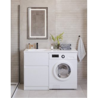 Тумба с раковиной под стиральную машину и зеркалом BelBagno Kraft-LVD 120-BB1200/480-LV-MR-L Bianco Opaco