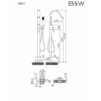 Смеситель для ванны Black&White Universe U3311