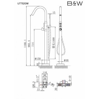 Смеситель для ванны Black&White Universe U7752GM