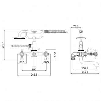 Смеситель на ванны Burlington Guild GU422DC+GU001DC+GU002FC хром