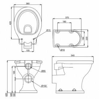 Унитаз со средним бачком Burlington Guild GU6118CW+GU7005CW+T31 BNKL+SP390 BNKL