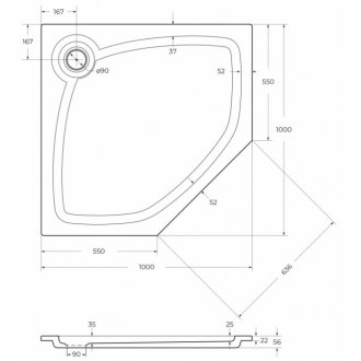 Поддон пятиугольный из искусственного мрамора Cezares TRAY-S-P-100-56 100х100 см