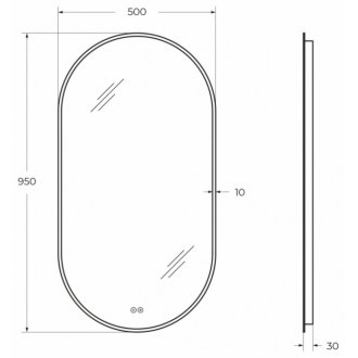 Зеркало Cezares Ellisse CZR-SPC-ELS-500-950-RGB-TCH