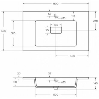 Тумба с раковиной и зеркалом Cezares Slider 80-CZR-800/480-LV-MR-PRS черный фьюжн