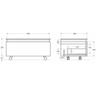 Тумба с раковиной и зеркалом Cezares Slider 80-PI-CZR-800/480-LV-MR-PRS черный фьюжн