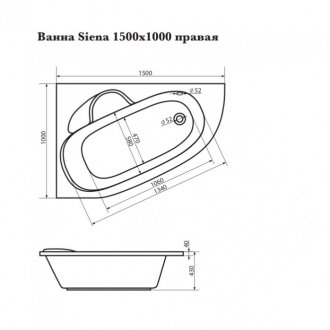 Ванна Corpa Nera Siena 150x100 правая