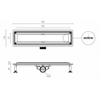 Водоотводящий желоб Ctesi Flow Line BK4024540/1 70 см