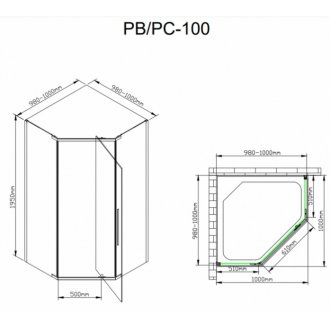 Душевой уголок Deto PB 100 Black