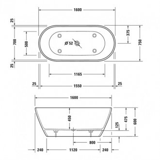 Ванна из минерального литься Duravit D-Neo 160x75