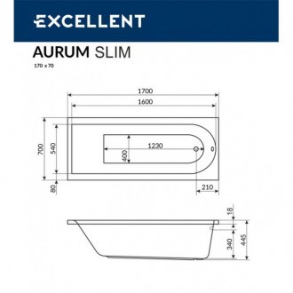 Ванна Excellent Aurum Slim Lux 170x70 хром