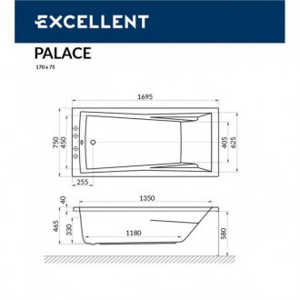 Ванна Excellent Palace Soft 170x75 хром