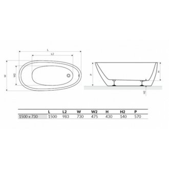 Ванна акриловая Excellent Olia 150x73