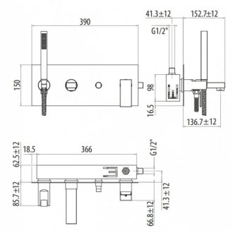 Смеситель для ванны Gattoni Kubik 2505/25 черный