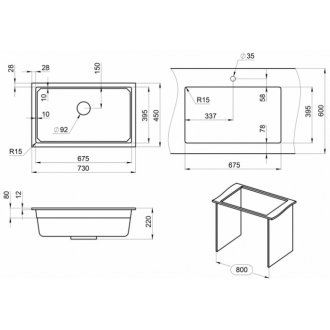 Мойка кухонная Granula Kitchen Space 7303 алюминиум