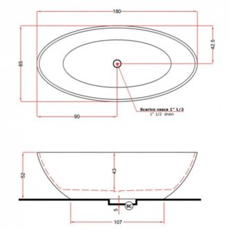 Ванна отдельностоящая Gruppo Treesse Carezza V308BL 180x85