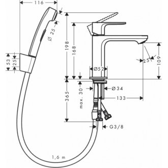 Смеситель для раковины Hansgrohe Rebris S 72215670 с гигиеническим душем